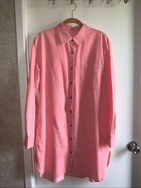 Women's Pink Longline Button-Down Shirt Dress